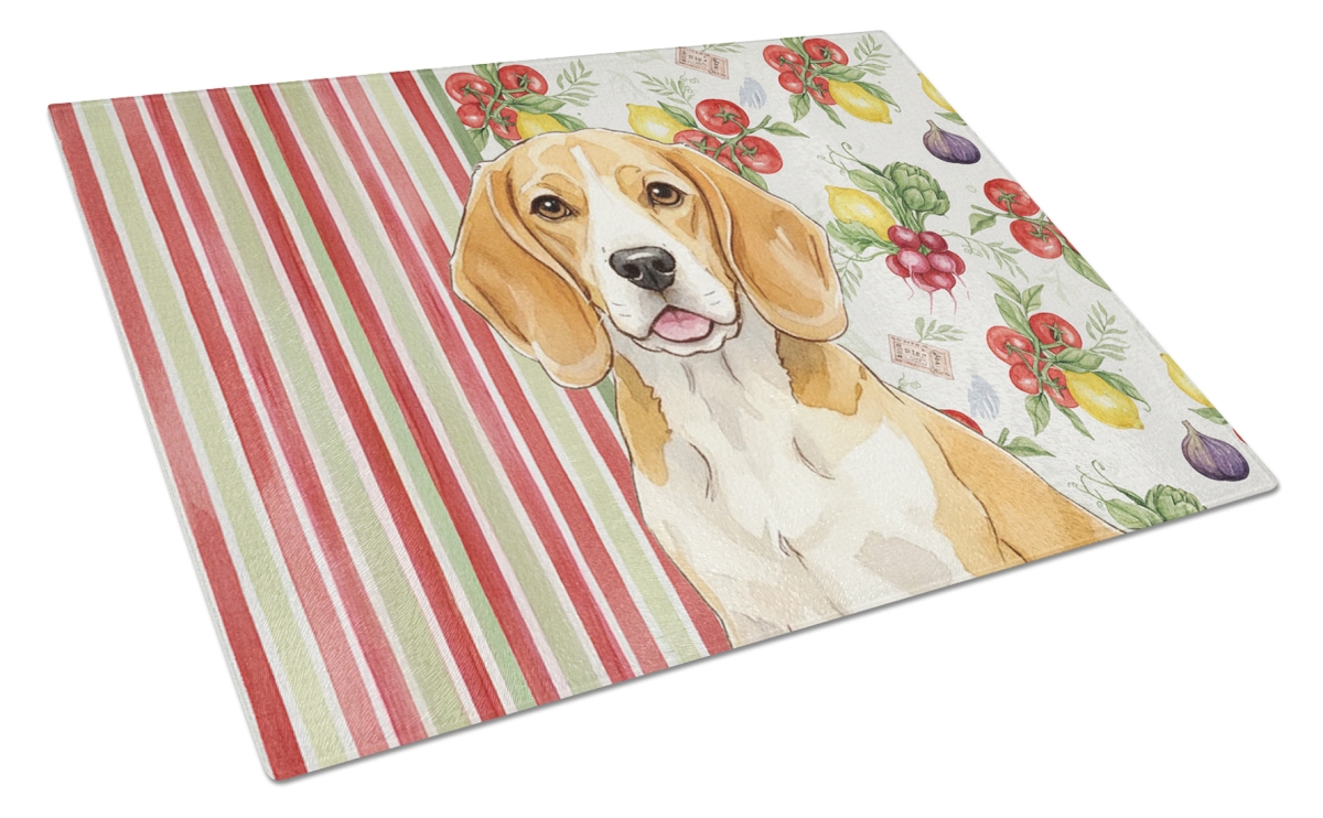 Picture of Carolines Treasures WDK8100LCB 11.25 x 15.25 in. Lemon & White Beagle Vegetables Glass Cutting Board