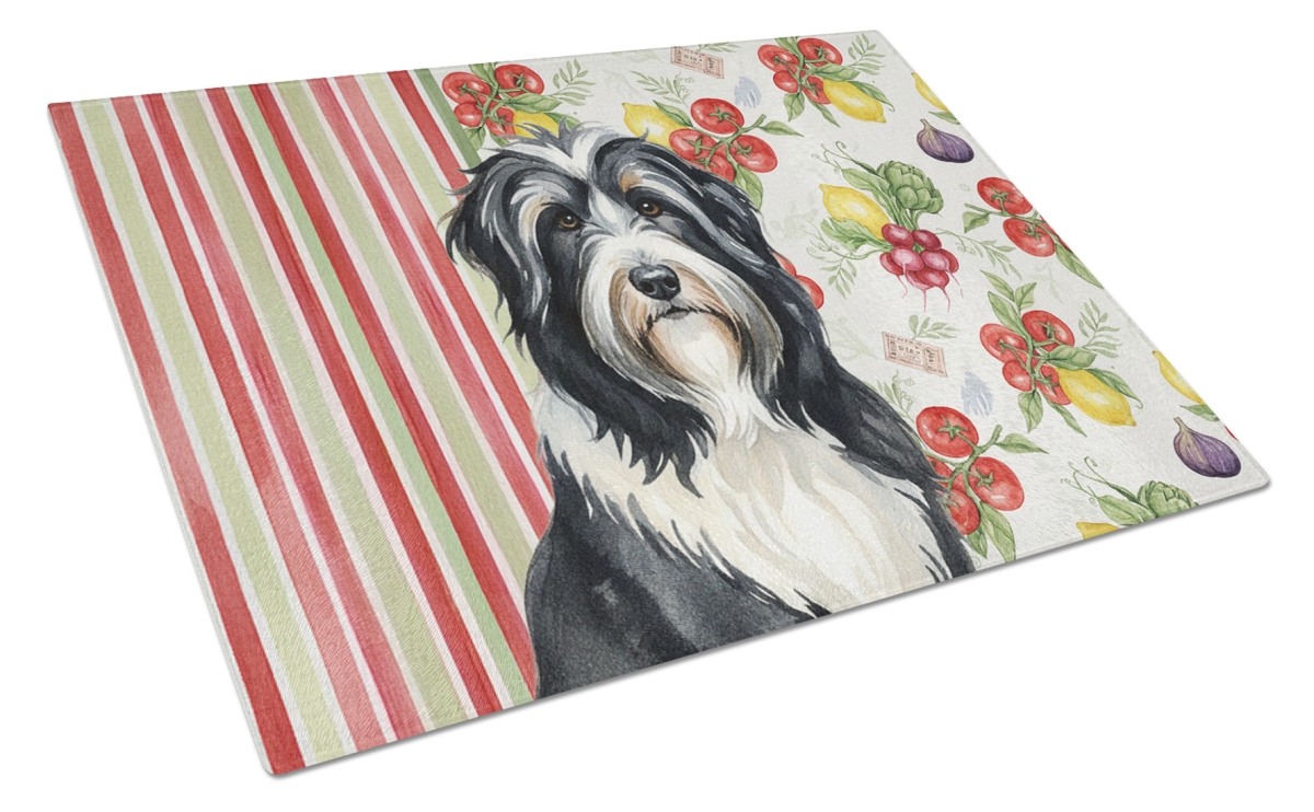 Picture of Carolines Treasures WDK8101LCB 11.25 x 15.25 in. Black Bearded Collie Vegetables Glass Cutting Board