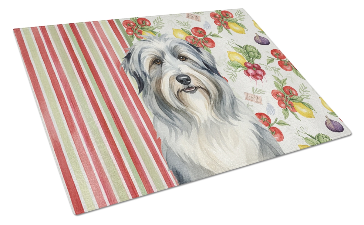 Picture of Carolines Treasures WDK8103LCB 11.25 x 15.25 in. Bearded Collie Vegetables Glass Cutting Board