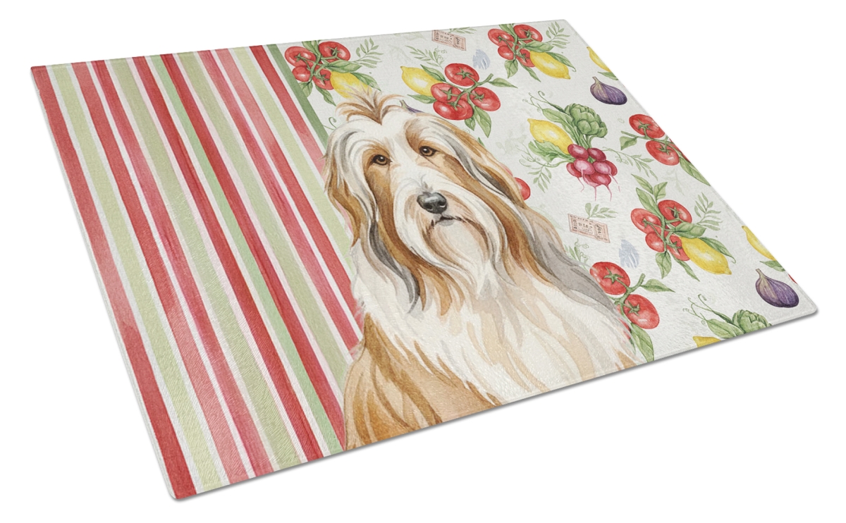 Picture of Carolines Treasures WDK8104LCB 11.25 x 15.25 in. Fawn Bearded Collie Vegetables Glass Cutting Board