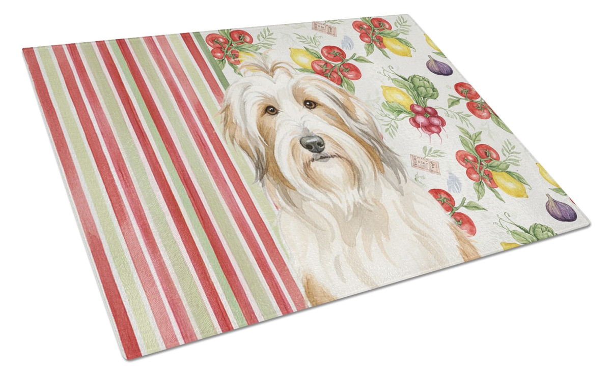 Picture of Carolines Treasures WDK8105LCB 11.25 x 15.25 in. White & Tan Bearded Collie Vegetables Glass Cutting Board