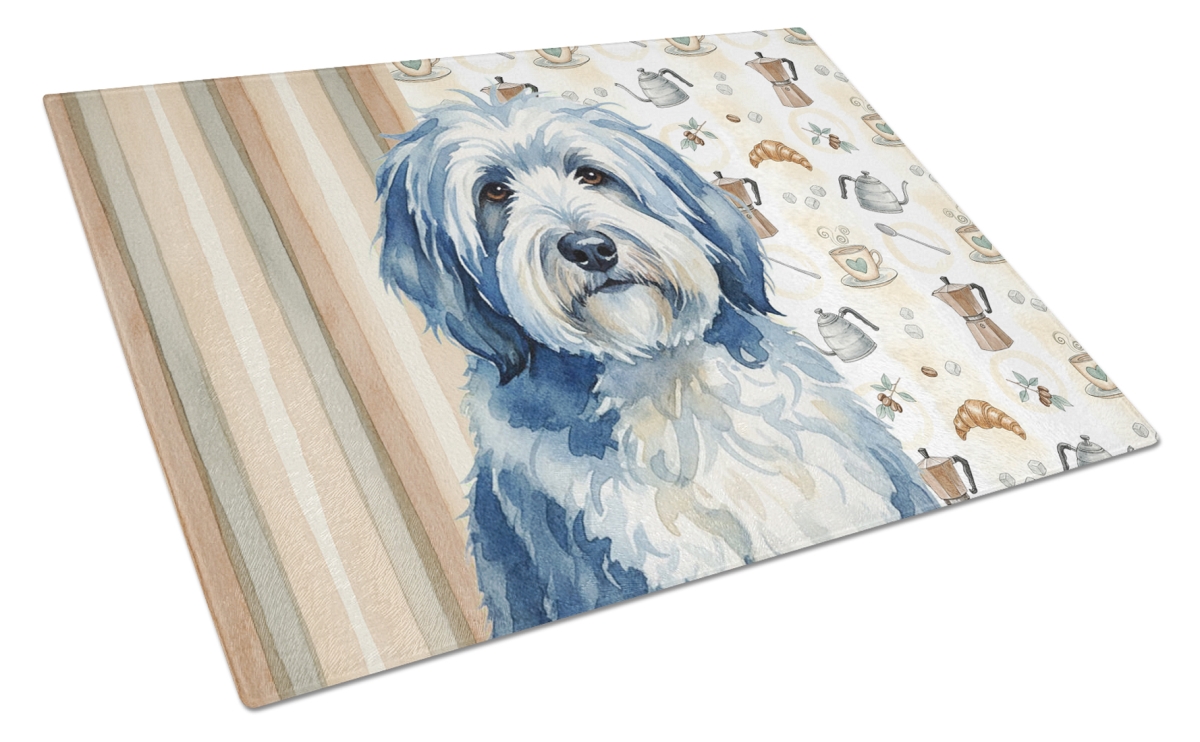 WDK7536LCB 11.25 x 15.25 in. Blue & White Old English Sheepdog Coffee Bar Glass Cutting Board