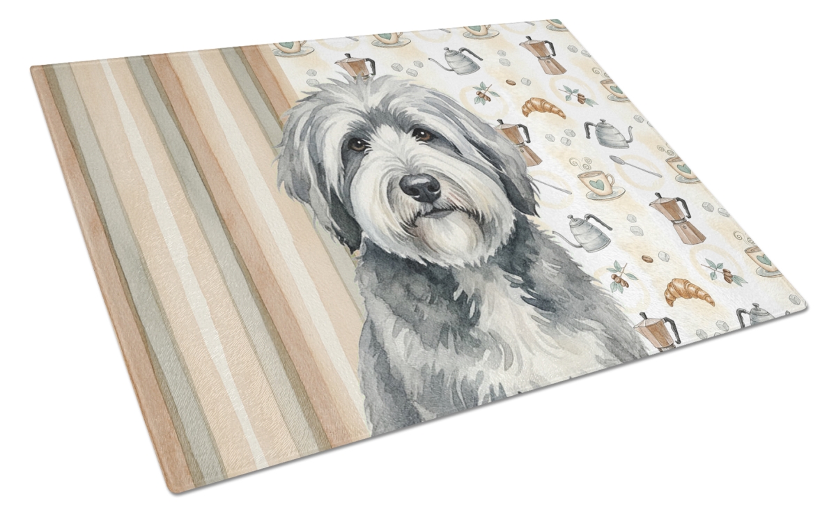 WDK7537LCB 11.25 x 15.25 in. Gray & White Old English Sheepdog Coffee Bar Glass Cutting Board