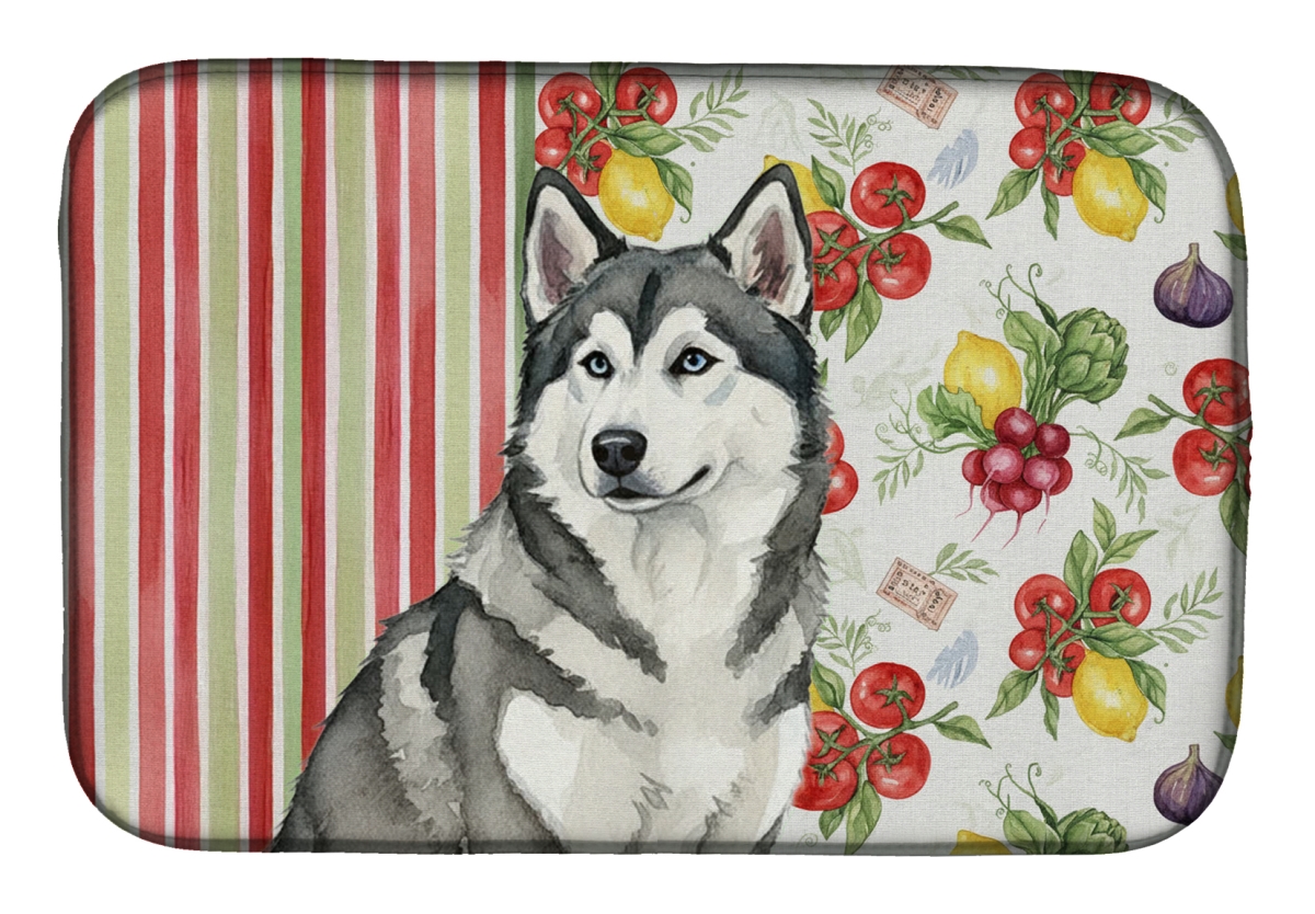 Picture of Carolines Treasures WDK8074DDM 21 x 14 in. Gray & White Alaskan Malamute Vegetables Dish Drying Mat