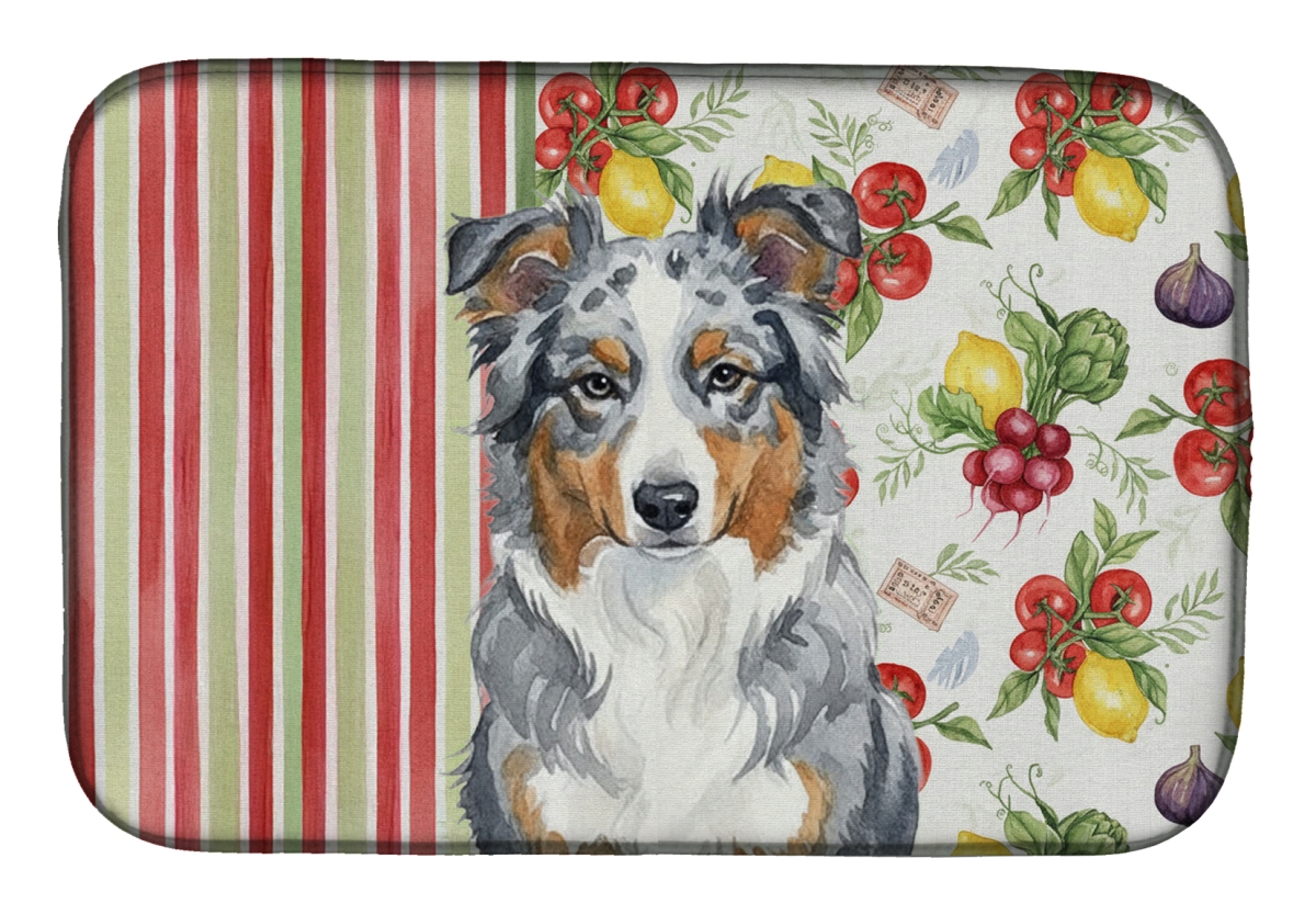 Picture of Carolines Treasures WDK8080DDM 21 x 14 in. Blue Merle American Shepherd Vegetables Dish Drying Mat