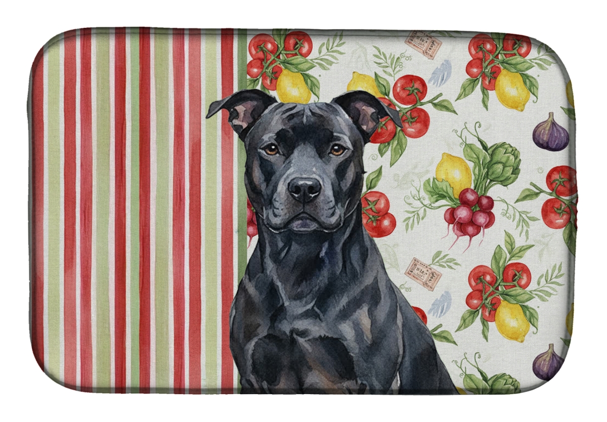 Picture of Carolines Treasures WDK8081DDM 21 x 14 in. Black American Staffordshire Terrier Vegetables Dish Drying Mat