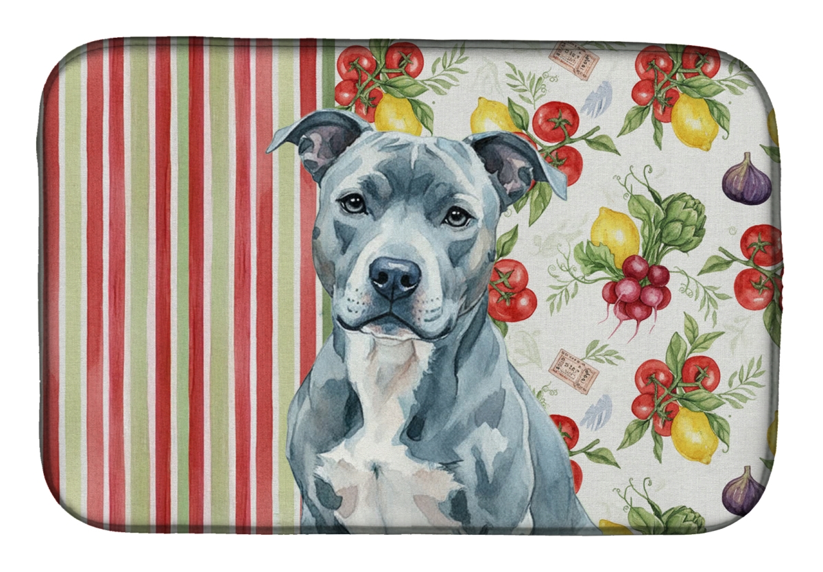 Picture of Carolines Treasures WDK8082DDM 21 x 14 in. Blue American Staffordshire Terrier Vegetables Dish Drying Mat