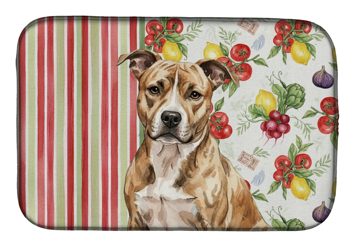 Picture of Carolines Treasures WDK8083DDM 21 x 14 in. Brindle American Staffordshire Terrier Vegetables Dish Drying Mat