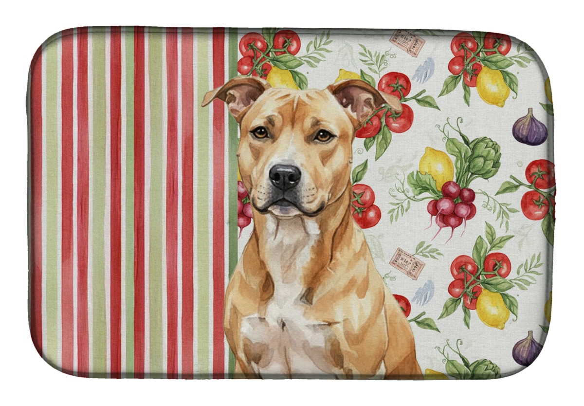 Picture of Carolines Treasures WDK8084DDM 21 x 14 in. Fawn American Staffordshire Terrier Vegetables Dish Drying Mat