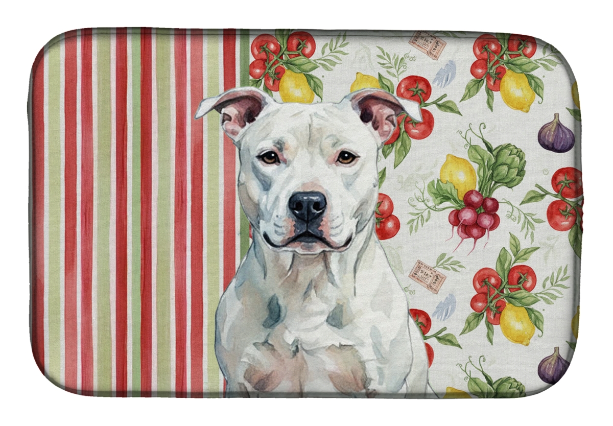 Picture of Carolines Treasures WDK8085DDM 21 x 14 in. White American Staffordshire Terrier Vegetables Dish Drying Mat
