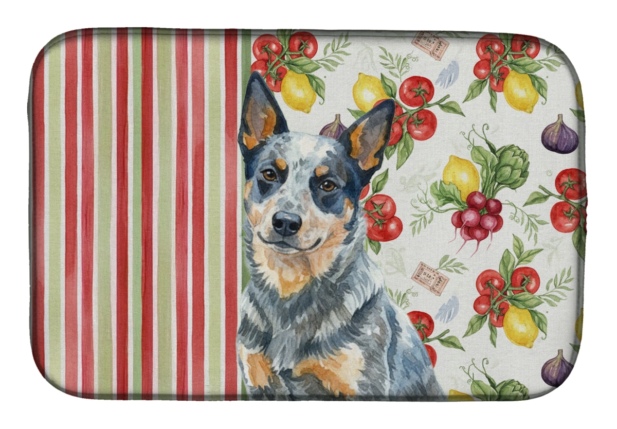 Picture of Carolines Treasures WDK8087DDM 21 x 14 in. Blue Heeler Australian Cattle Dog Vegetables Dish Drying Mat