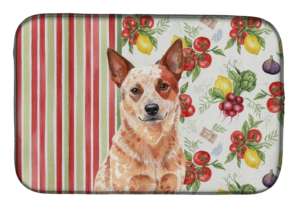 Picture of Carolines Treasures WDK8088DDM 21 x 14 in. Red Heeler Australian Cattle Dog Vegetables Dish Drying Mat