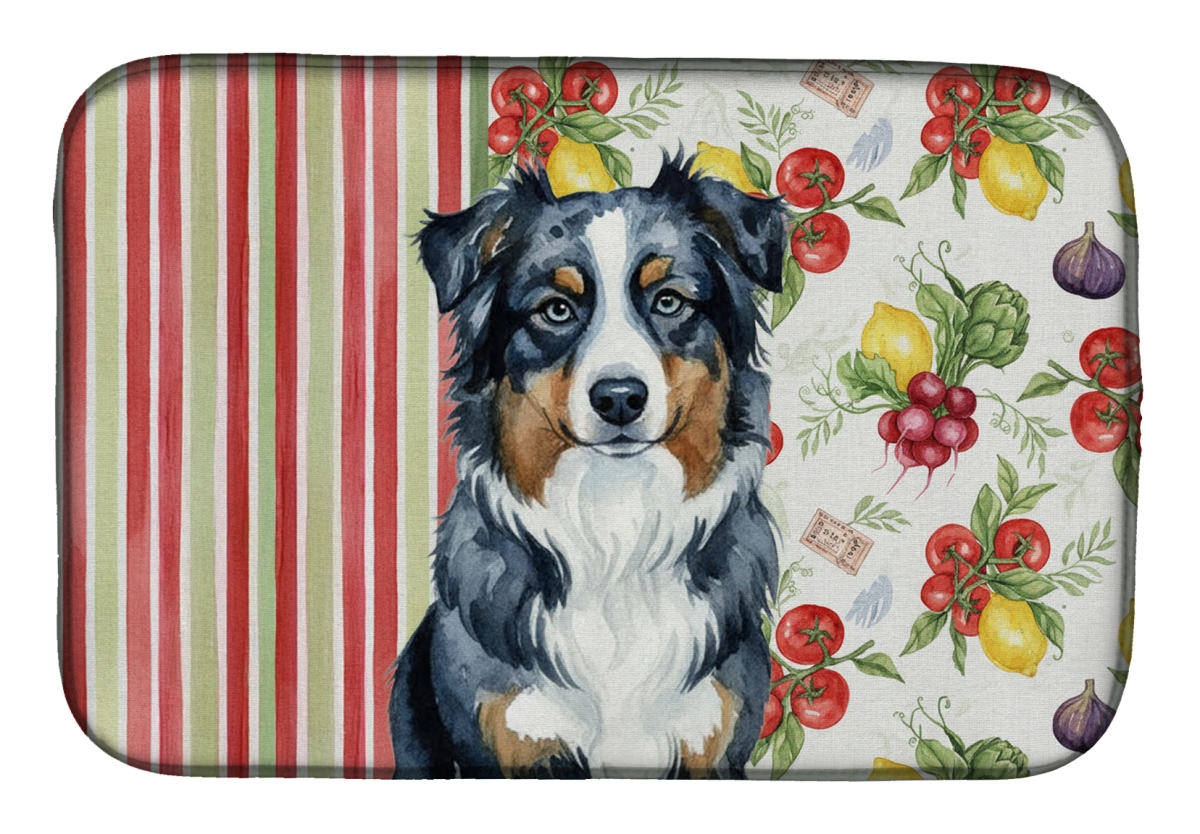 Picture of Carolines Treasures WDK8089DDM 21 x 14 in. Black Australian Shepherd Vegetables Dish Drying Mat