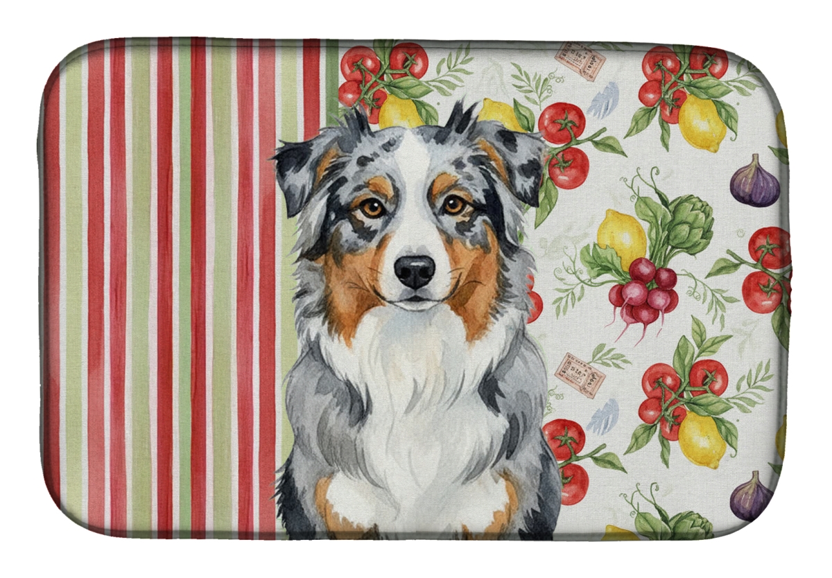 Picture of Carolines Treasures WDK8090DDM 21 x 14 in. Blue Merle Australian Shepherd Vegetables Dish Drying Mat