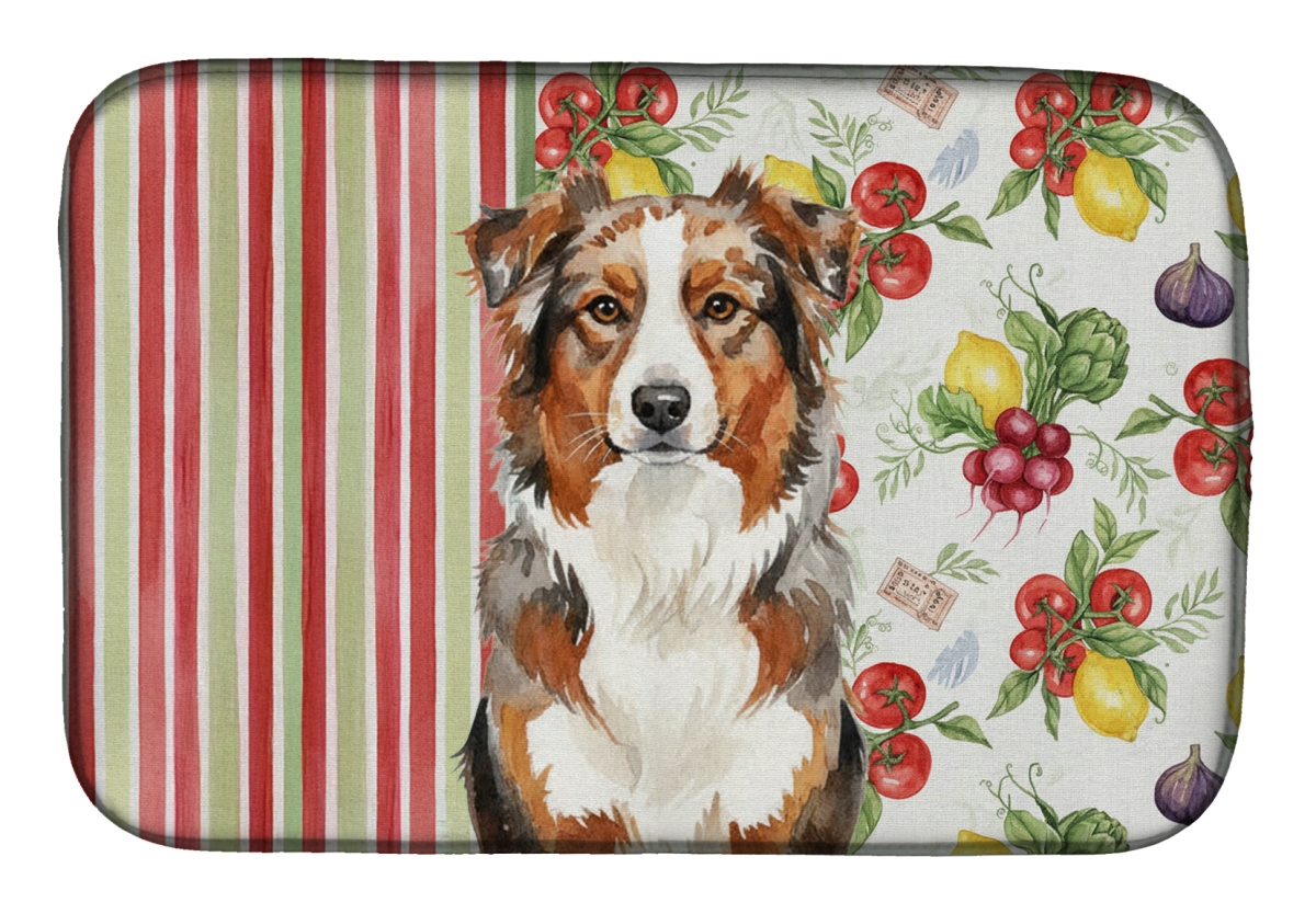 Picture of Carolines Treasures WDK8091DDM 21 x 14 in. Red Merle Australian Shepherd Vegetables Dish Drying Mat