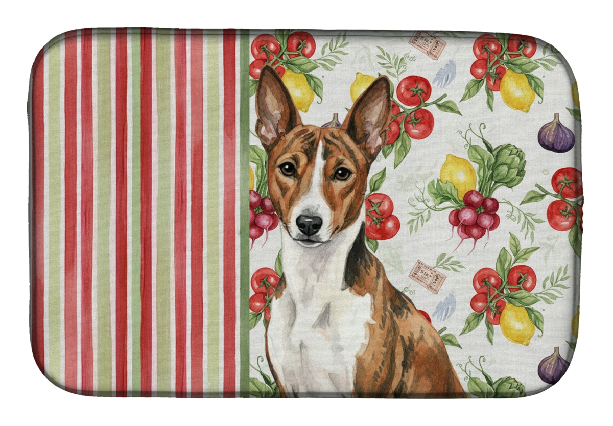 Picture of Carolines Treasures WDK8093DDM 21 x 14 in. Brindle & White Basenji Vegetables Dish Drying Mat