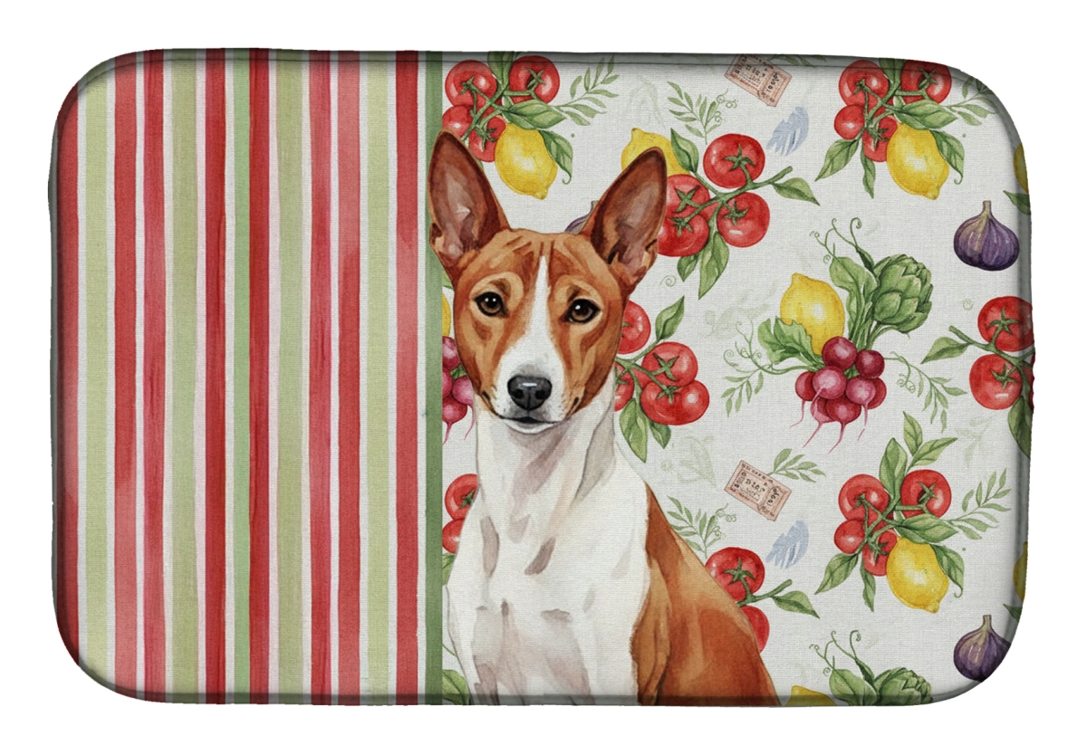 Picture of Carolines Treasures WDK8094DDM 21 x 14 in. Red & White Basenji Vegetables Dish Drying Mat