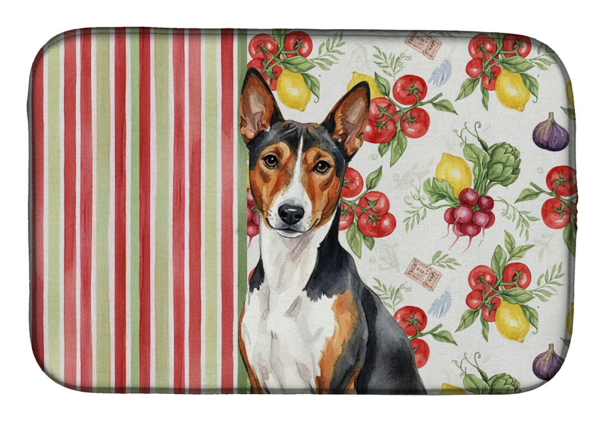 Picture of Carolines Treasures WDK8095DDM 21 x 14 in. Tricolor & White Basenji Vegetables Dish Drying Mat