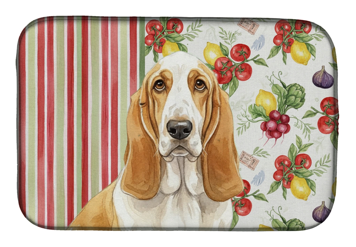Picture of Carolines Treasures WDK8096DDM 21 x 14 in. Lemon & White Basset Hound Vegetables Dish Drying Mat