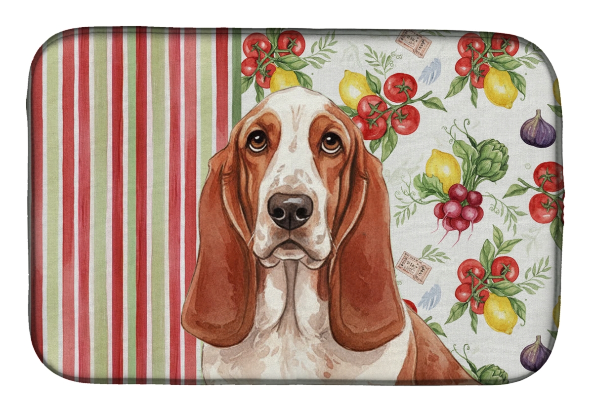 Picture of Carolines Treasures WDK8097DDM 21 x 14 in. Red & White Basset Hound Vegetables Dish Drying Mat