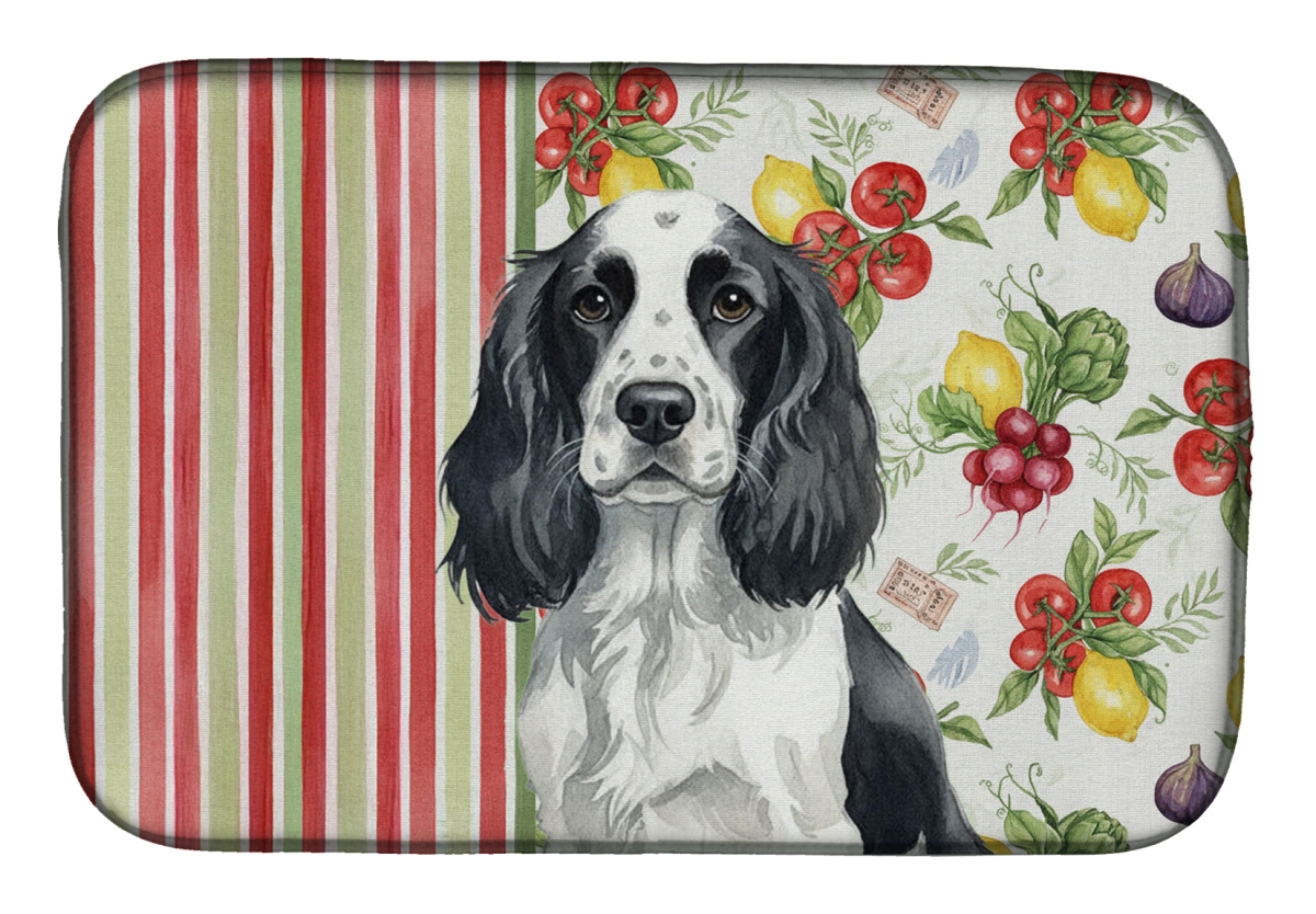 Picture of Carolines Treasures WDK8232DDM 21 x 14 in. Black & White English Springer Spaniel Vegetables Dish Drying Mat
