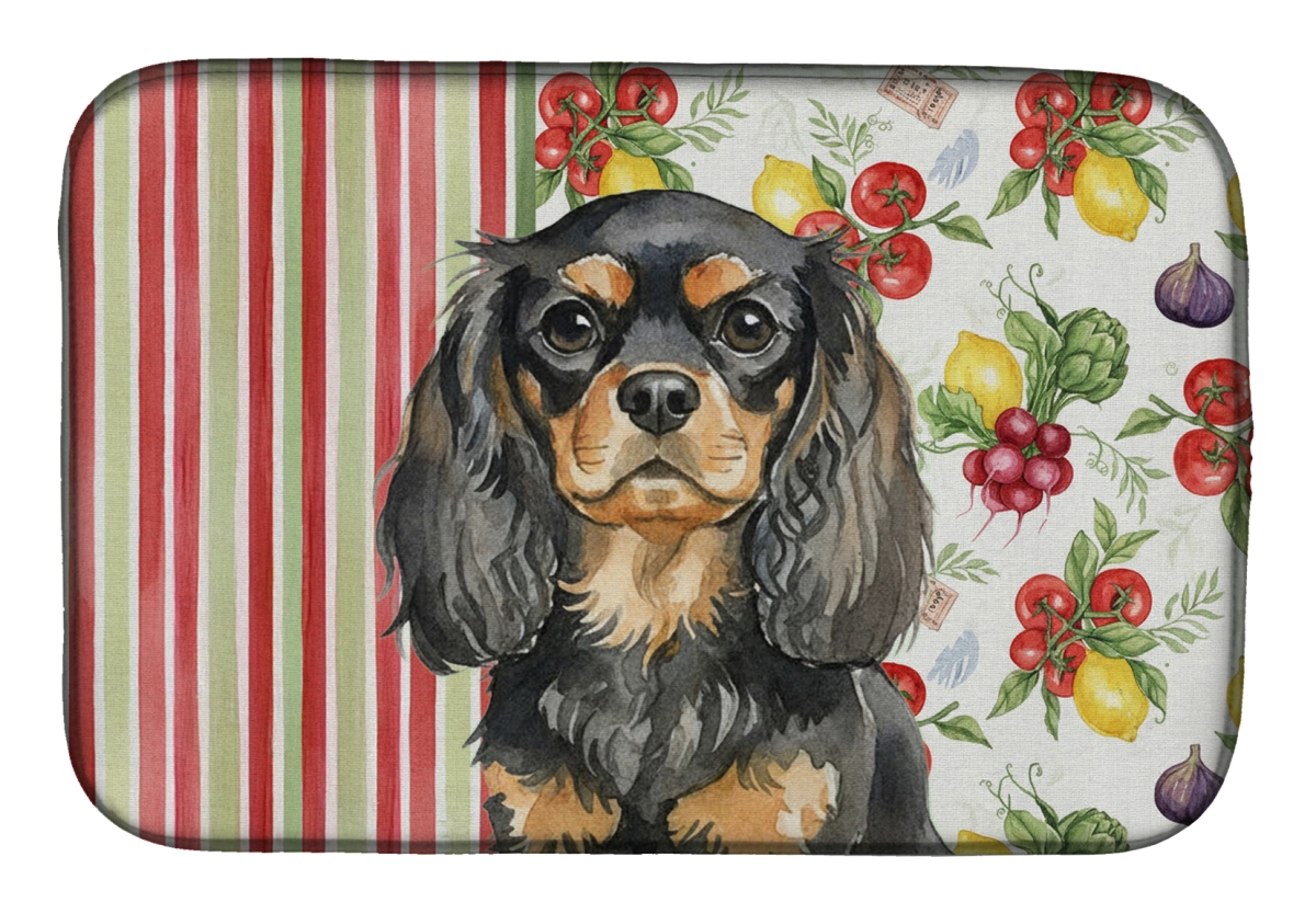 Picture of Carolines Treasures WDK8234DDM 21 x 14 in. Black & Tan English Toy Spaniel Vegetables Dish Drying Mat