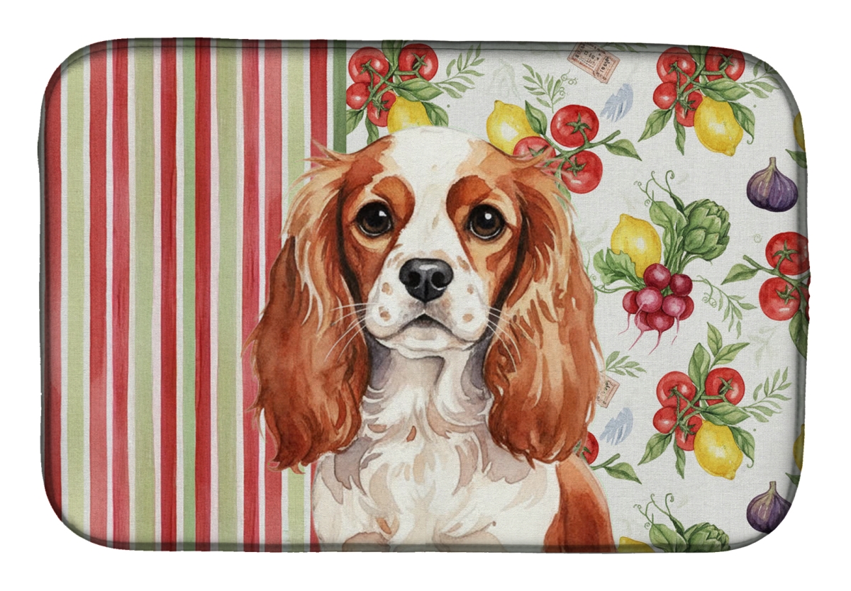 Picture of Carolines Treasures WDK8235DDM 21 x 14 in. Blenheim English Toy Spaniel Vegetables Dish Drying Mat