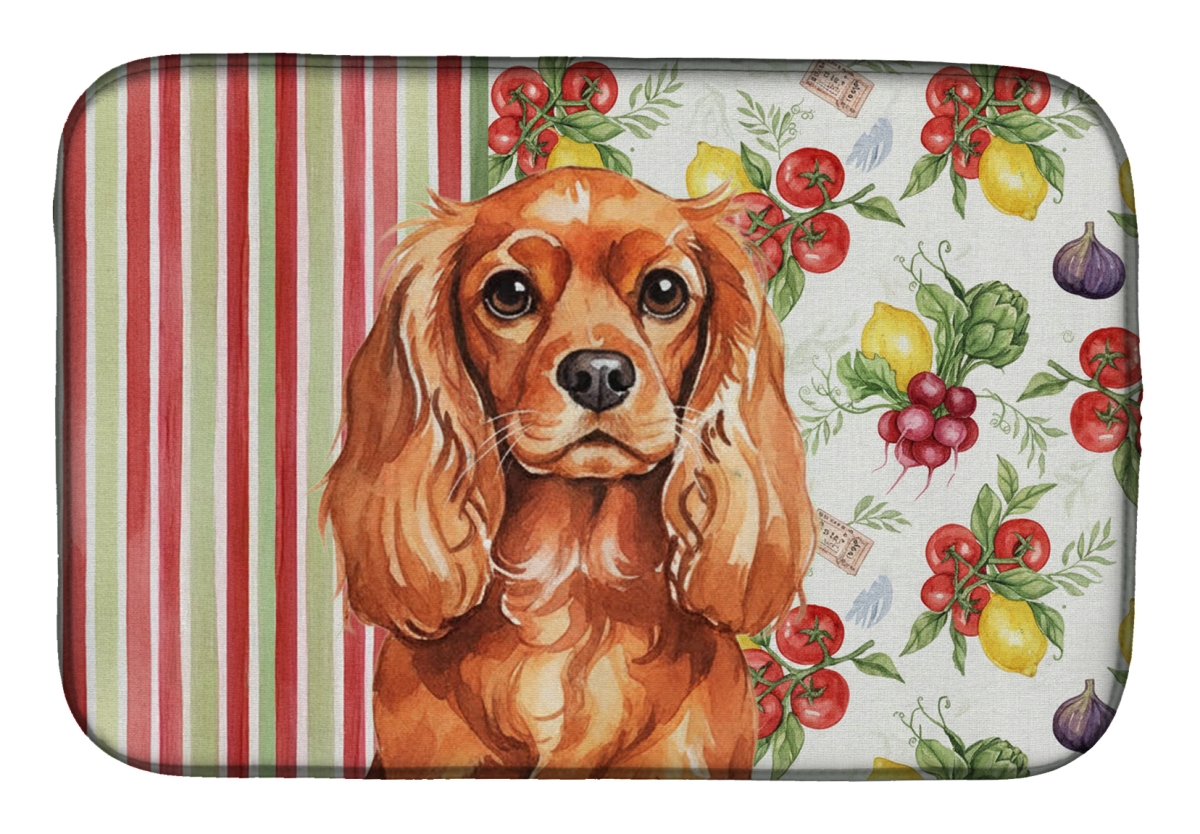 Picture of Carolines Treasures WDK8236DDM 21 x 14 in. Ruby English Toy Spaniel Vegetables Dish Drying Mat