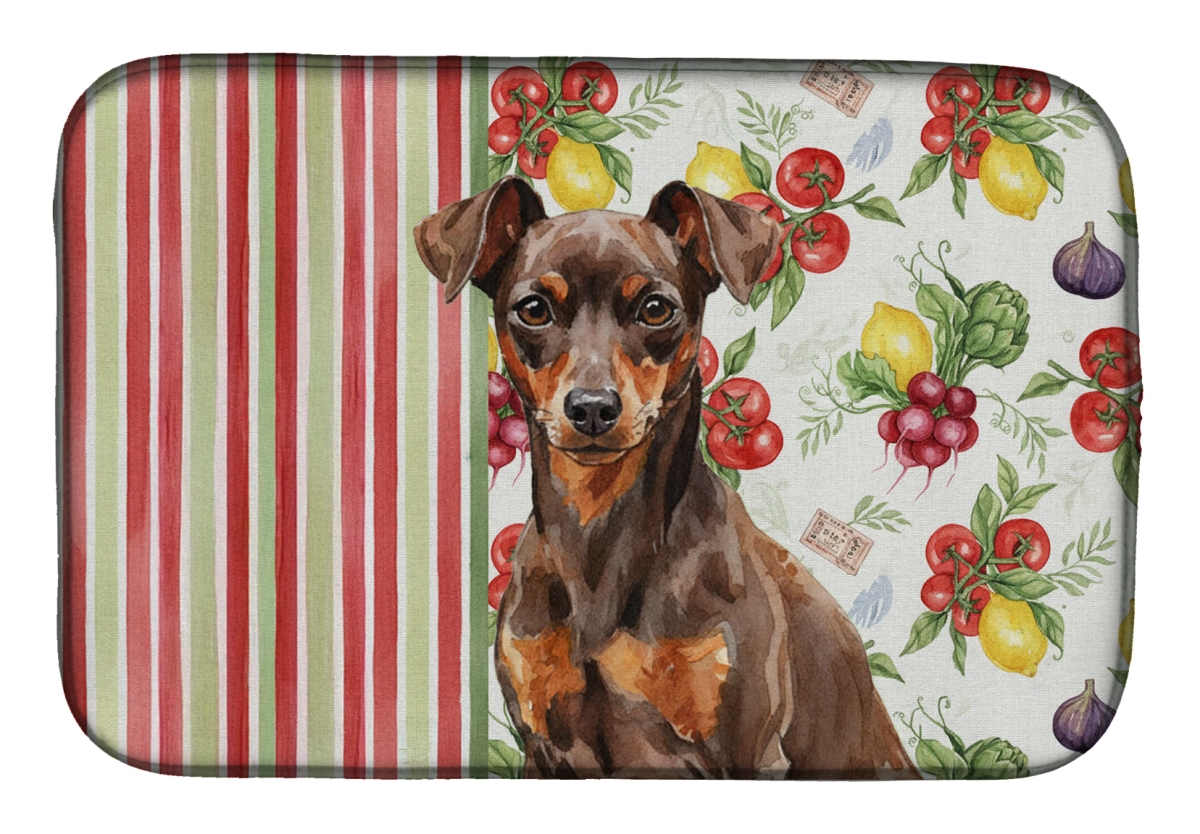 Picture of Carolines Treasures WDK8314DDM 21 x 14 in. Chocolate & Rust Miniature Pinscher Min Pin Vegetables Dish Drying Mat