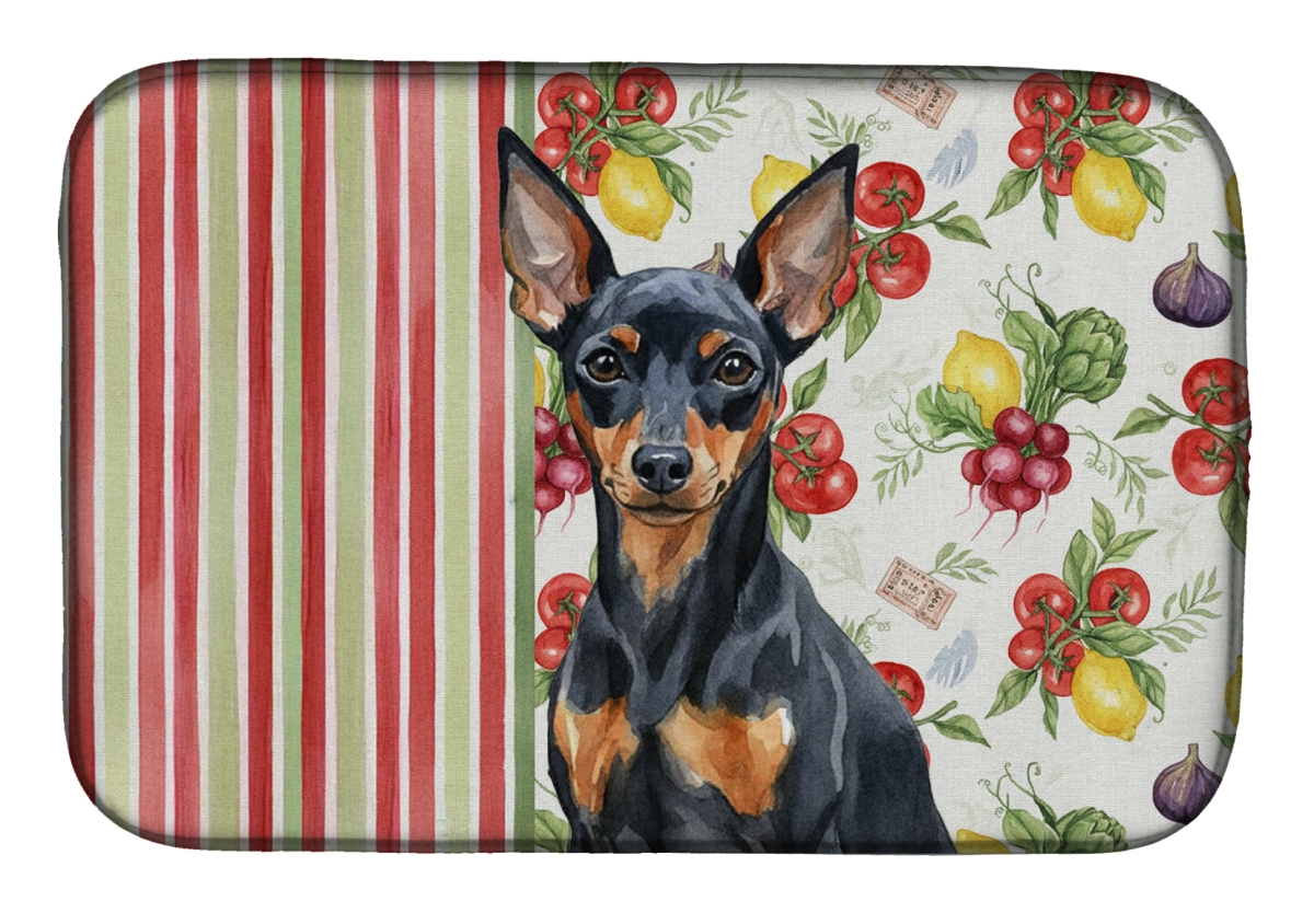 Picture of Carolines Treasures WDK8315DDM 21 x 14 in. Black & Tan Miniature Pinscher Vegetables Dish Drying Mat