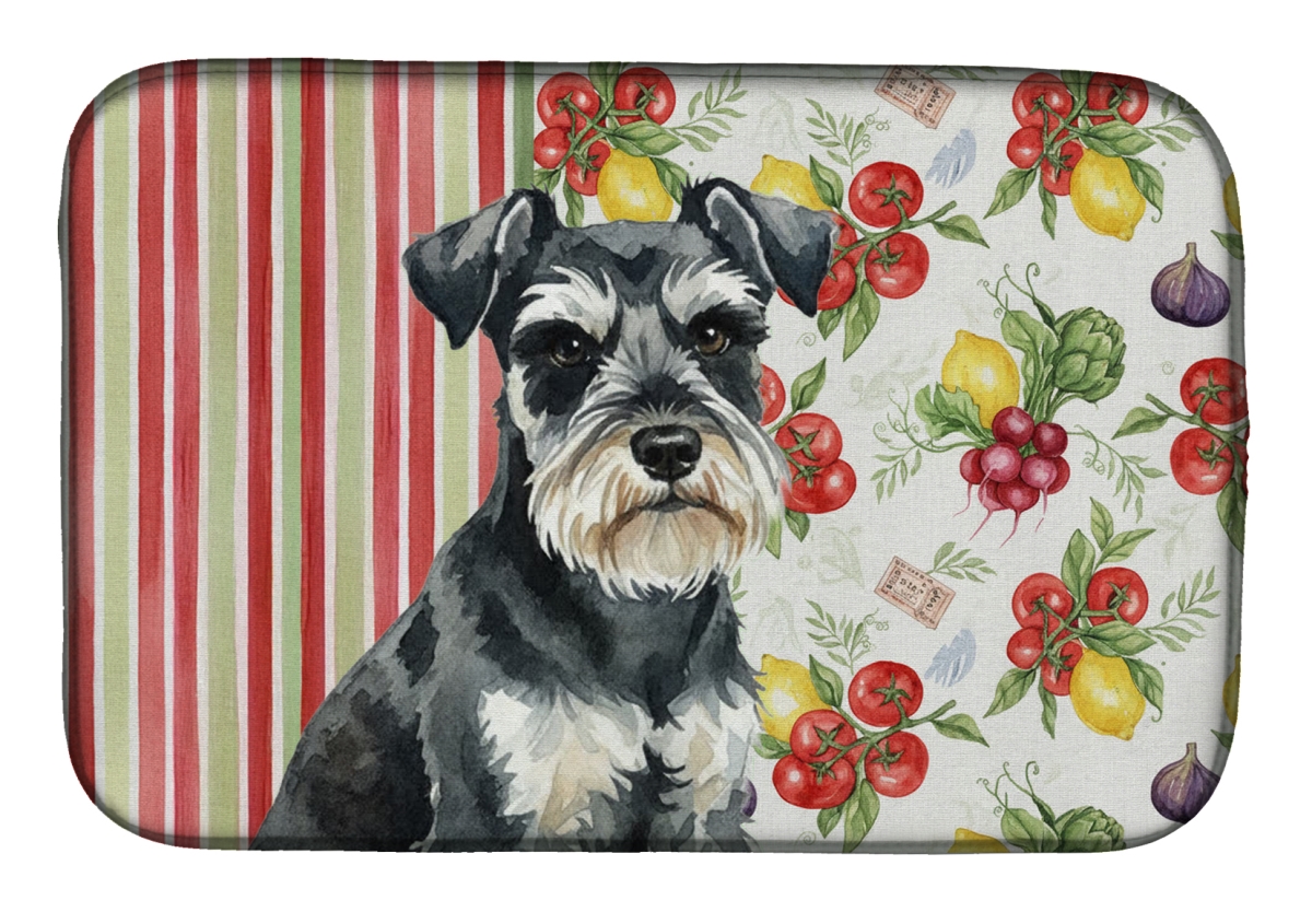 Picture of Carolines Treasures WDK8317DDM 21 x 14 in. Black & Silver Miniature Schnauzer Vegetables Dish Drying Mat
