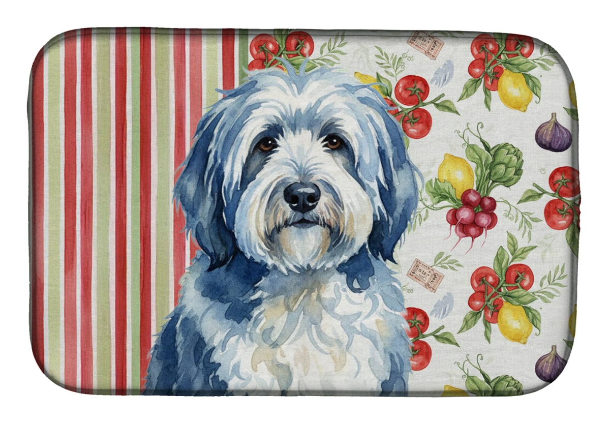 Picture of Carolines Treasures WDK8336DDM 21 x 14 in. Blue & White Old English Sheepdog Vegetables Dish Drying Mat