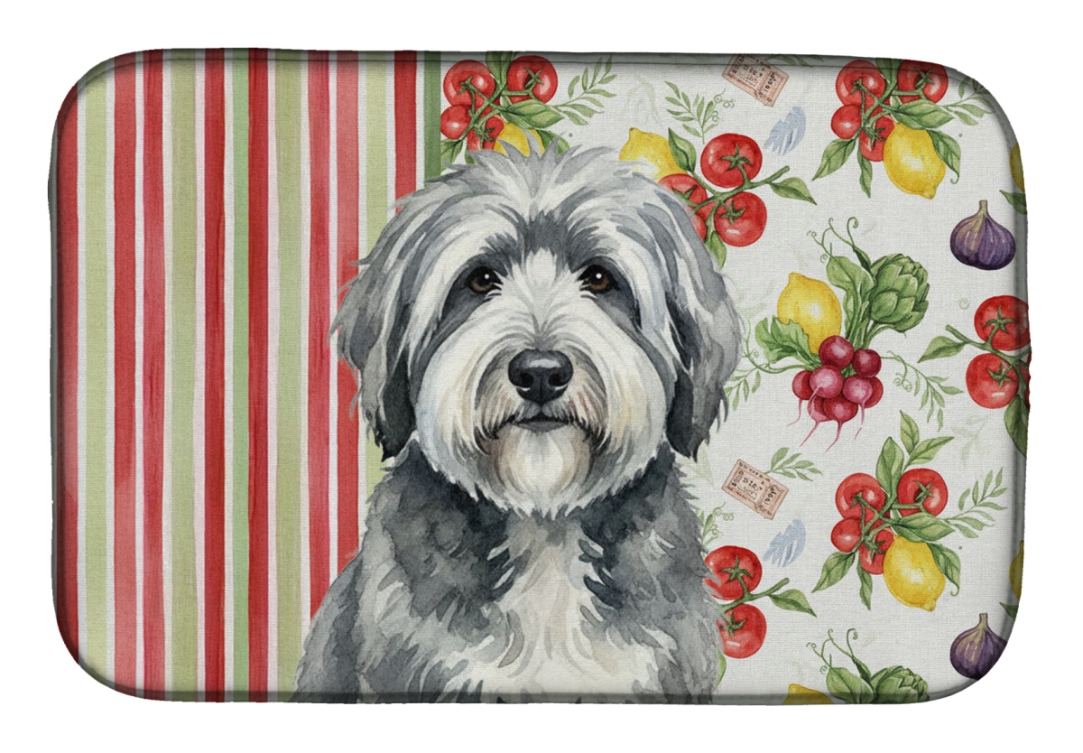 Picture of Carolines Treasures WDK8337DDM 21 x 14 in. Gray & White Old English Sheepdog Vegetables Dish Drying Mat