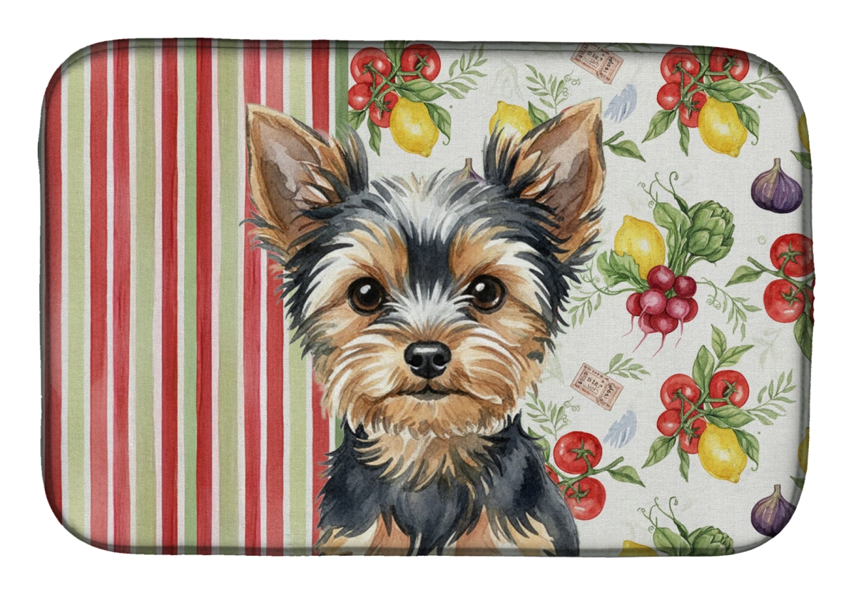 Picture of Carolines Treasures WDK8463DDM 21 x 14 in. Black & Tan Yorkshire Terrier Vegetables Dish Drying Mat