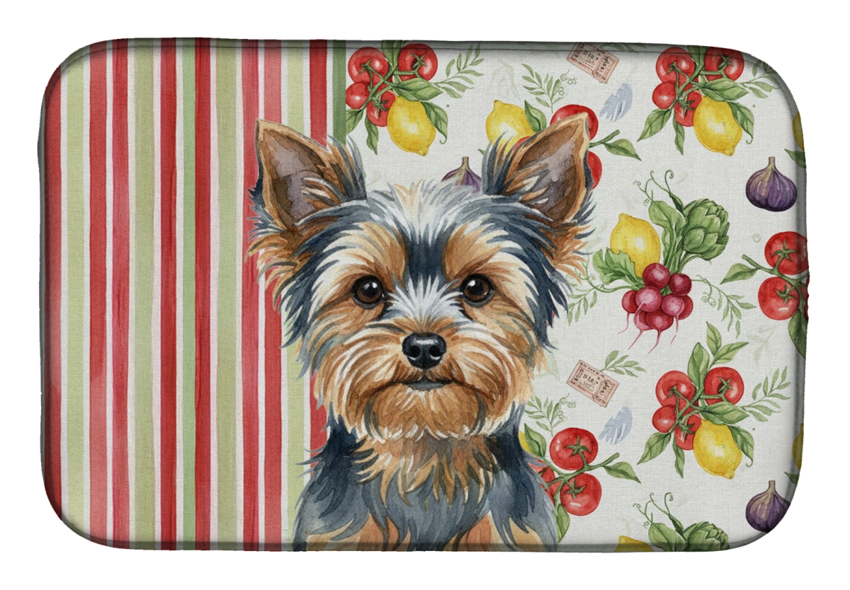 Picture of Carolines Treasures WDK8464DDM 21 x 14 in. Blue & Tan Yorkshire Terrier Vegetables Dish Drying Mat
