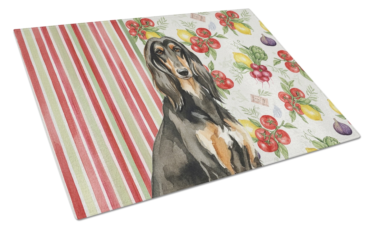 Picture of Carolines Treasures WDK8065LCB 11.25 x 15.25 in. Black & Tan Afghan Hound Vegetables Glass Cutting Board