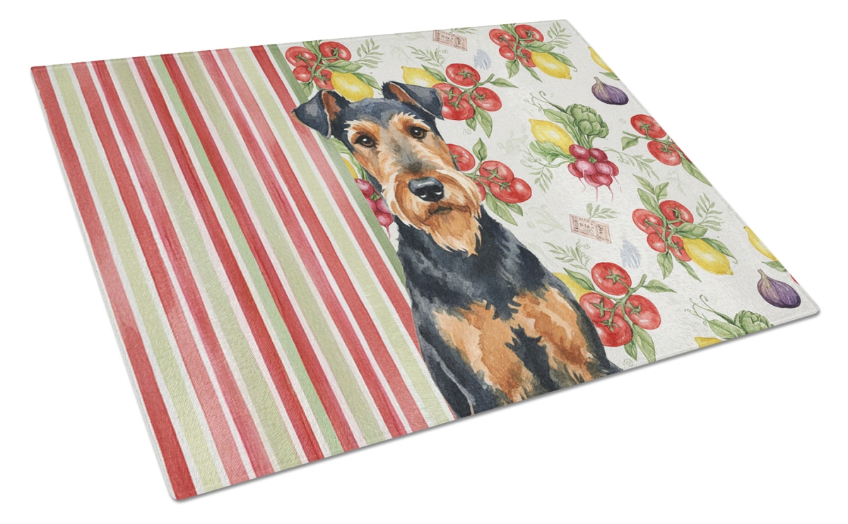 Picture of Carolines Treasures WDK8067LCB 11.25 x 15.25 in. Airedale Terrier Vegetables Glass Cutting Board