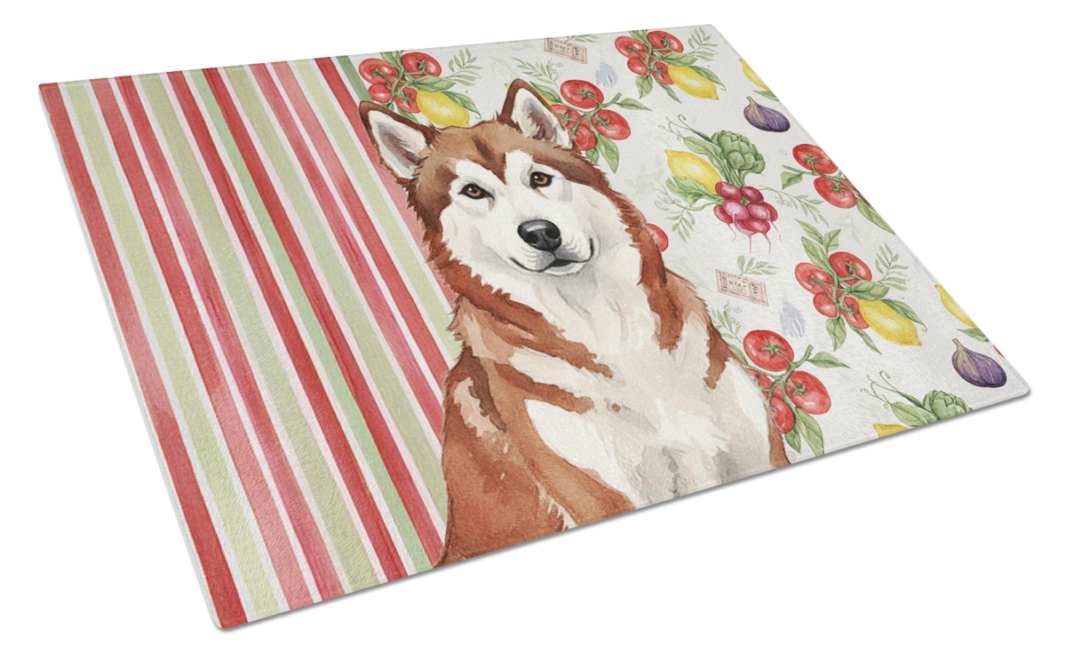 Picture of Carolines Treasures WDK8075LCB 11.25 x 15.25 in. Red & White Alaskan Malamute Vegetables Glass Cutting Board