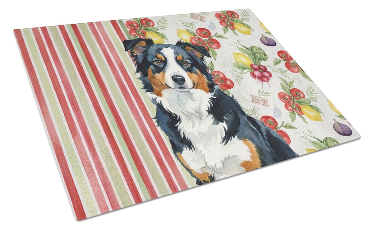 Picture of Carolines Treasures WDK8079LCB 11.25 x 15.25 in. Black Tri American Shepherd Vegetables Glass Cutting Board