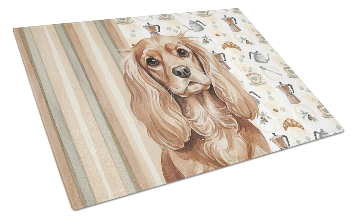WDK7364LCB 11.25 x 15.25 in. Ruby Cavalier Spaniel Coffee Bar Glass Cutting Board