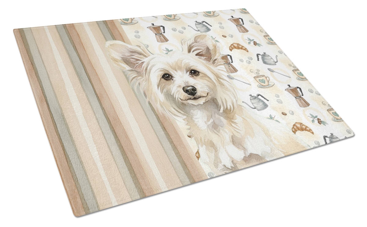 WDK7376LCB 11.25 x 15.25 in. Powderpuff Chinese Crested Coffee Bar Glass Cutting Board