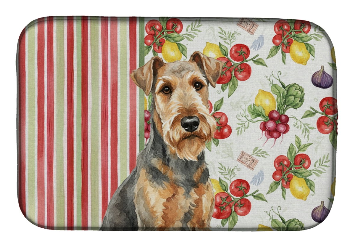 Picture of Carolines Treasures WDK8068DDM 21 x 14 in. Grizzle Airedale Terrier Vegetables Dish Drying Mat
