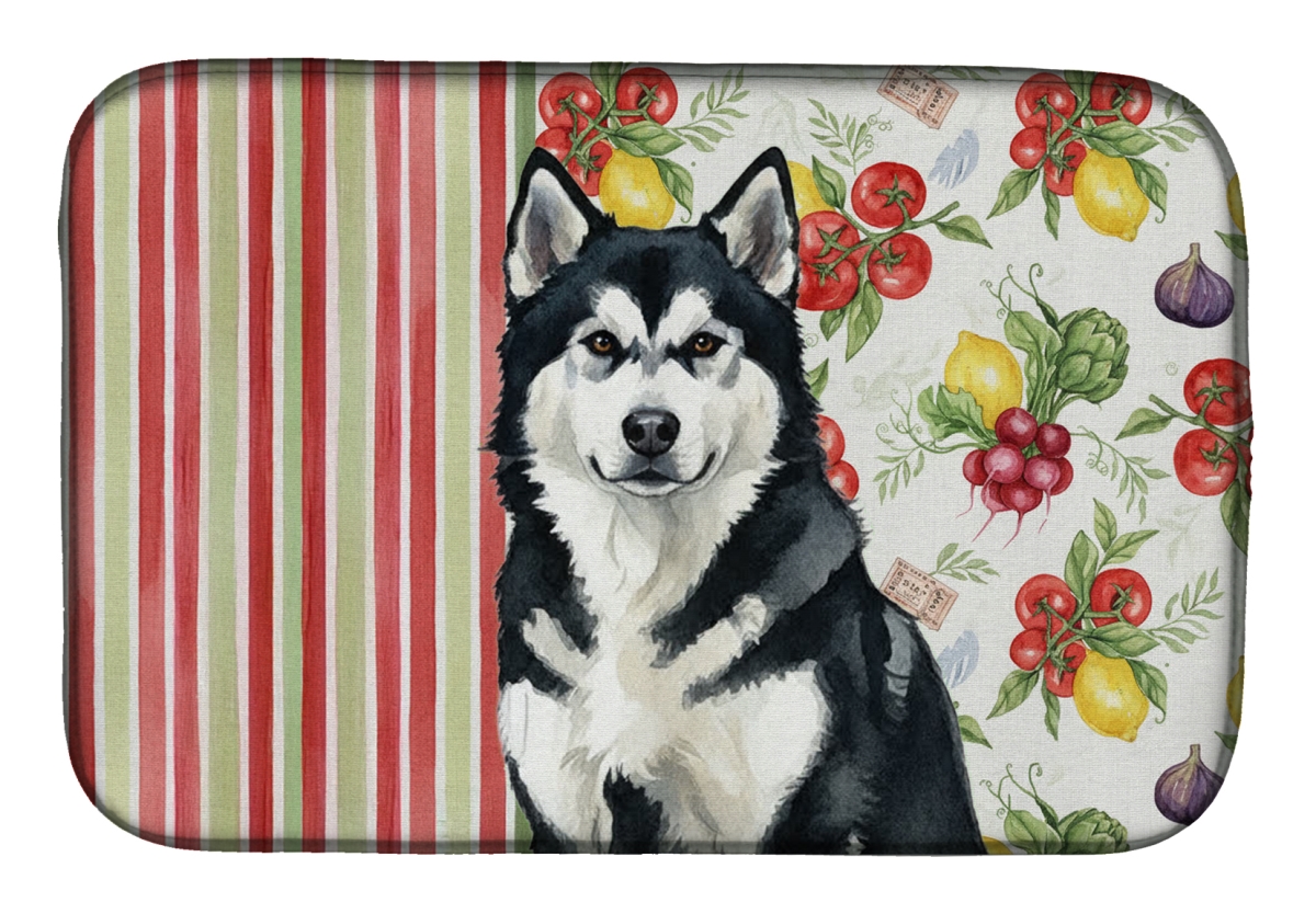 Picture of Carolines Treasures WDK8073DDM 21 x 14 in. Black & White Alaskan Malamute Vegetables Dish Drying Mat