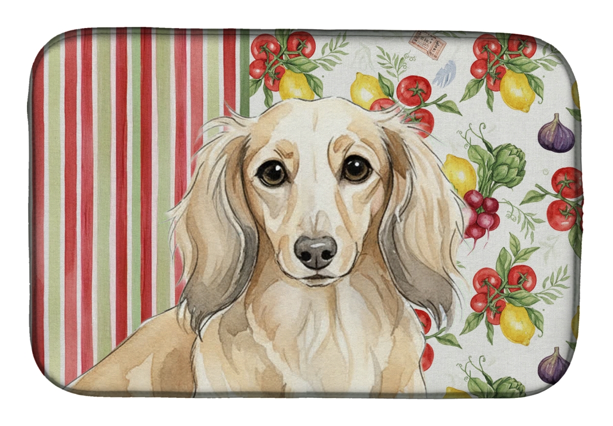 Picture of Carolines Treasures WDK8197DDM 21 x 14 in. Longhaired Cream Dachshund Vegetables Dish Drying Mat