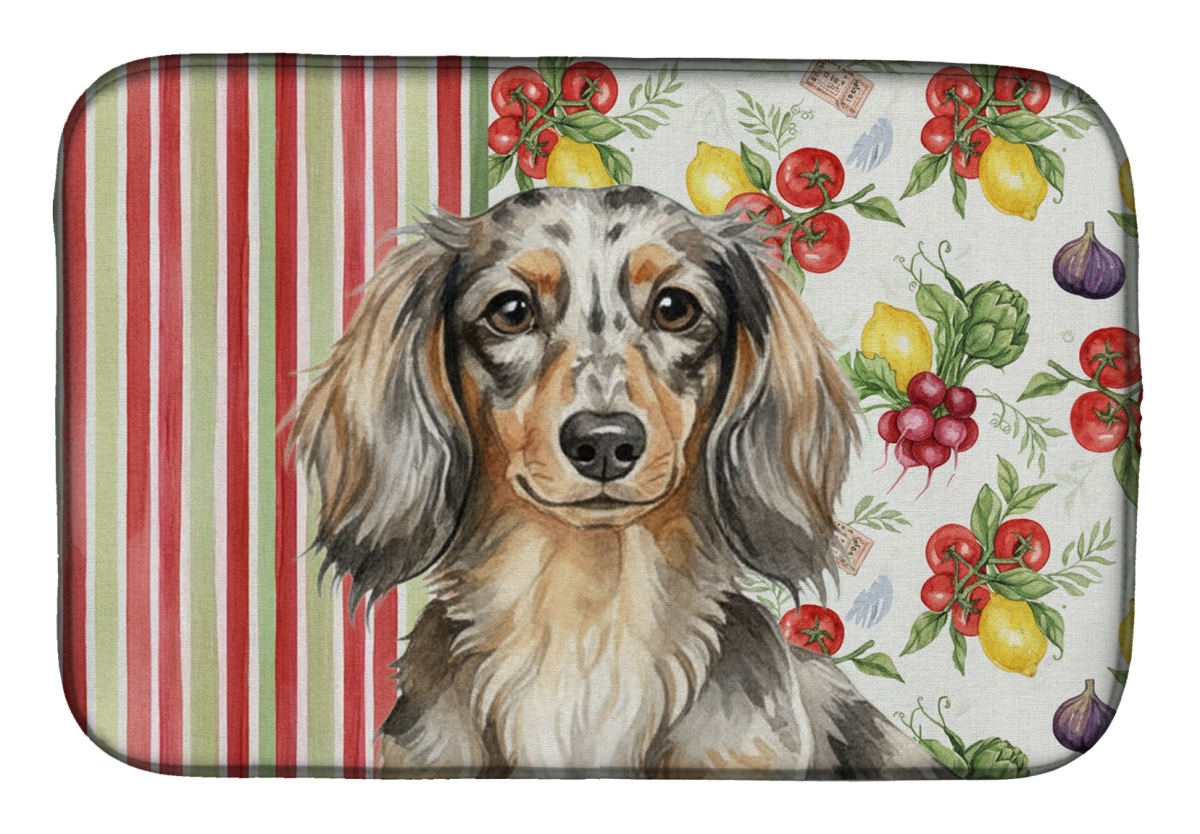 Picture of Carolines Treasures WDK8198DDM 21 x 14 in. Longhaired Dapple Dachshund Vegetables Dish Drying Mat