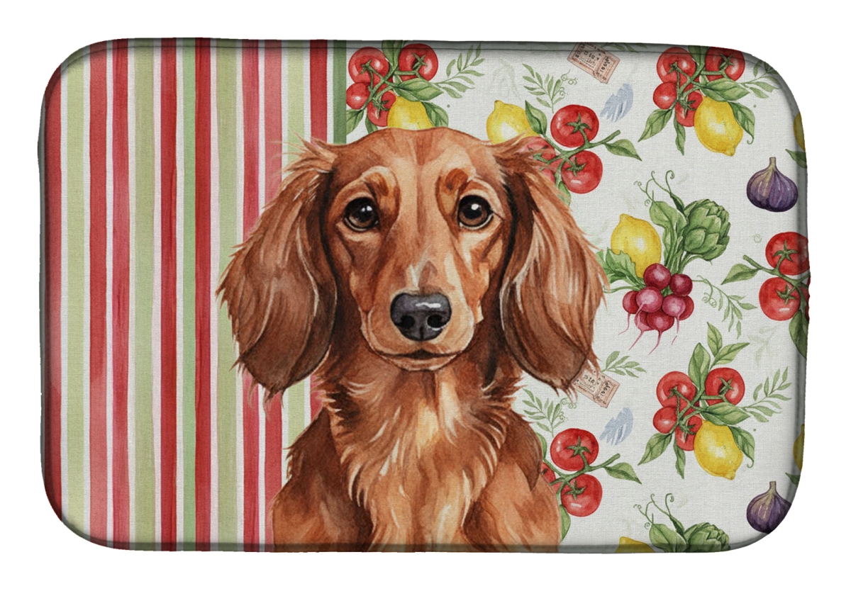 Picture of Carolines Treasures WDK8199DDM 21 x 14 in. Longhaired Red Dachshund Vegetables Dish Drying Mat