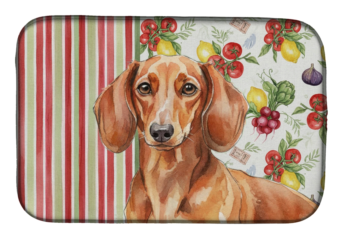 Picture of Carolines Treasures WDK8200DDM 21 x 14 in. Red Brown Dachshund Vegetables Dish Drying Mat