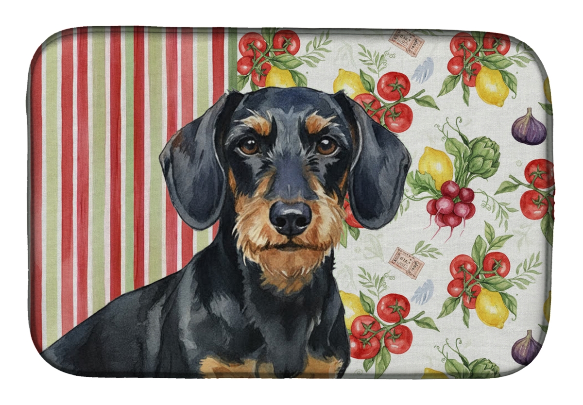 Picture of Carolines Treasures WDK8201DDM 21 x 14 in. Wirehaired Black & Tan Dachshund Vegetables Dish Drying Mat