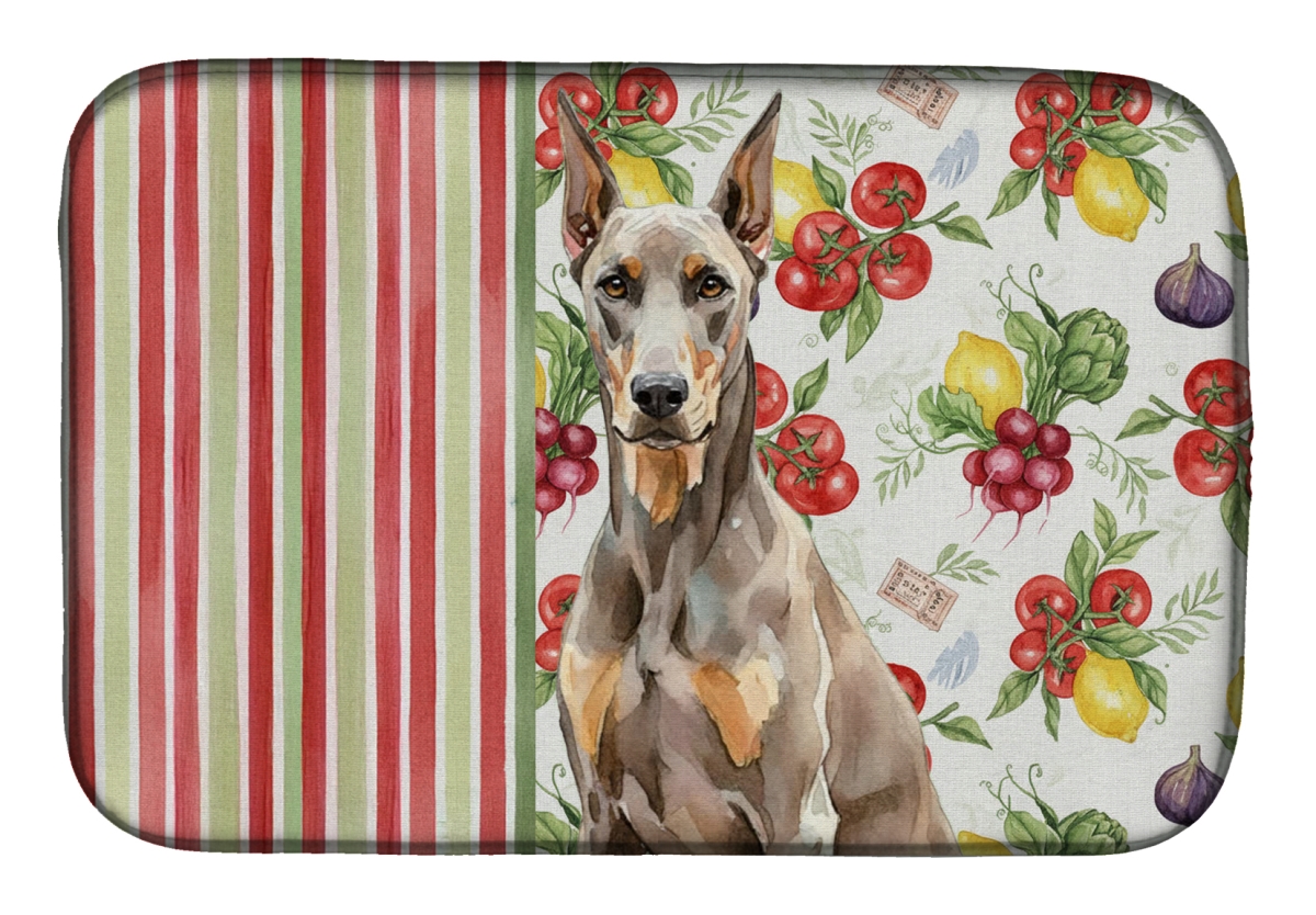 Picture of Carolines Treasures WDK8208DDM 21 x 14 in. Fawn Doberman Pinscher Vegetables Dish Drying Mat