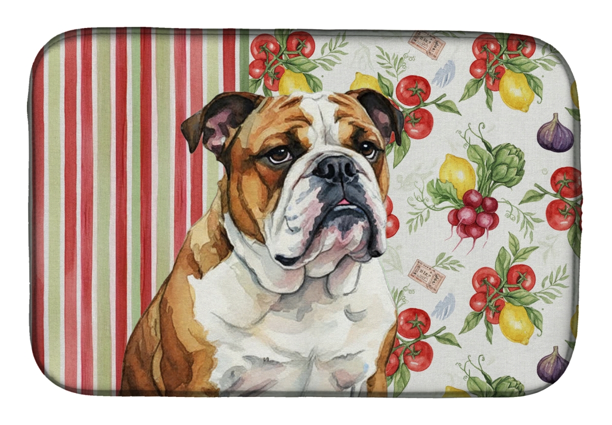 Picture of Carolines Treasures WDK8214DDM 21 x 14 in. Brindle & White English Bulldog Vegetables Dish Drying Mat